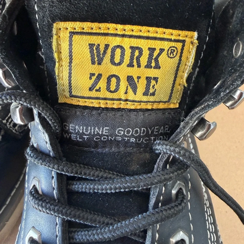 Work Zone Mens N633 Black Leather Moc Toe Goodyear Welt Work Boots Size 9